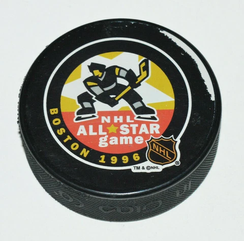 1996 NHL ALL-STAR GAME Boston Logo SOUVENIR INGLASCO PUCK Ray Bourque MVP Bruins Cover