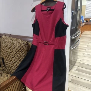 Style Co Dress Size 18 Black Berry Red Colorblock Detail Sleeveless Shift Women - Picture 1 of 13