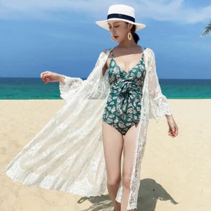 Lady Beach Lace Embroidered Thin Cardigan Long Sleeve Open Front Cover Ups Slim - Picture 1 of 6