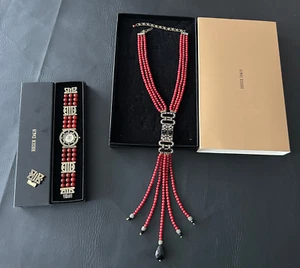 Heidi Daus Deco Decadence Red Agate Pearls Diamonds Stunning Necklace & Watch - Picture 1 of 5