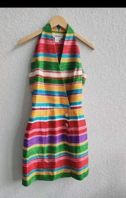 Vestido de seda pequeño sin mangas forrado a varias rayas David Warren para mujer 6 Foto 1 de 4
