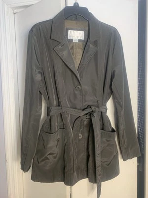 Nine West Vtg Trench Coat Women L Green Short Belted Single Breasted Corpcore - Image 1 of 4