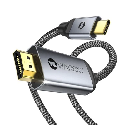 USB-C-zu-HDMI-4K-Kabel 1,8 m WARRKY Thunderbolt 4 vergoldet, geflochten - Bild 1 von 4