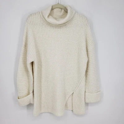 Suéter Express Grueso Acanalado Tejido Cuello Alto S Mujer Asimétrico Abertura Crema Foto 1 de 4
