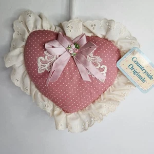 Vintage Heart Sachet Pillow 6” Pink Polka Dot Ruffle RUSS Countryside Originals - Picture 1 of 7