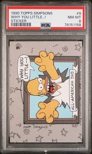 Tarjeta coleccionable 1990 Topps Simpsons pegatina Homer All American Dad #9 | PSA 8 casi nueva-como nueva - Imagen 1 de 4