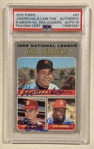1970 Topps Bob Gibson Marichal Carlton HOF Signed Baseball Card PSA/DNA Auto 10 - Picture 1 of 3