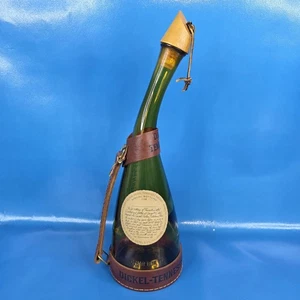 VTG George Dickel Tennessee Powder Horn Leather Whiskey Glass Bottle Decanter - Picture 1 of 14
