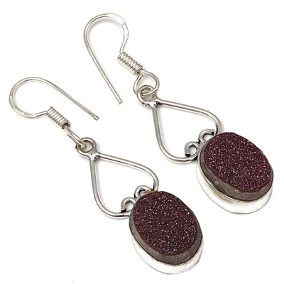 Pink Sunshine Drusy Gemstone Handmade Silver Jewelry Earrings 1.5'' - image 1 of 4