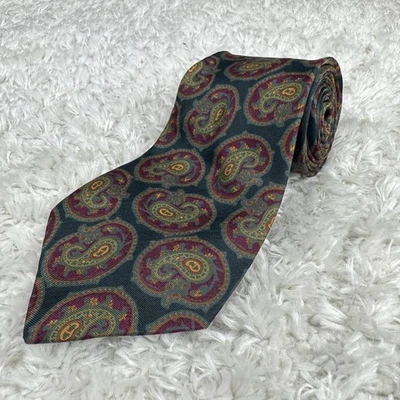 Vintage Liberty of London 100% Silk Tie Green Paisley Classic Dress USA 80's - Image 1 of 4
