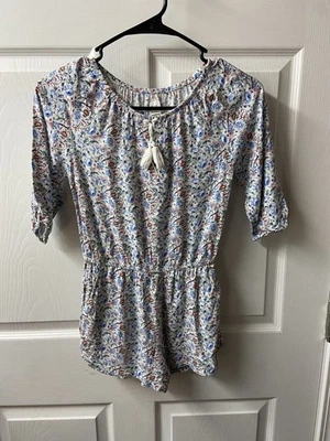 Gap Romper Girls Medium Multi Floral 3/4 Sleeve Pull On  Pockets Elastic Waist - Image 1 of 4