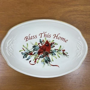 Lenox Winter Greetings Bless This Home 11" Oval  Tray Platter Cardinal Christmas - Picture 1 of 9
