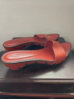 Zueco Mules Yves Saint Laurent de cuero naranja tacón bajo de madera para mujer talla 37 Foto 1 de 4