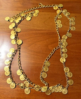 Cinturón retro de cadena con capas moneda camafeo femenina tono dorado de colección Foto 1 de 4