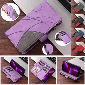 Luxury Zip Splice Leather Wallet Cover Case For S25 S23 S24 A26 A56 A36 A24 A16 - Picture 1 of 38