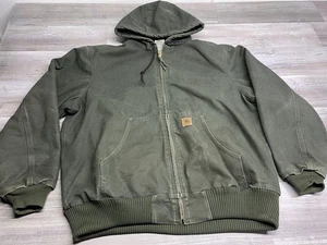 Carhartt Vintage Moss Green Canvas Hooded Zip Quilt Lined Jacket Sz XL J130 MOS - Picture 1 of 9
