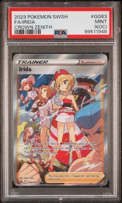 IRIDA #GG63 PSA 9 OC MINT Crown Zenith 2023 Pokemon TEXT CUT OFF MISPRINT MISCUT - Image 1 of 2