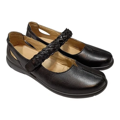 Hotter Shake Zapatos sin cordones informales Mary Jane de cuero negro para mujer 8,5 correa trenzada Foto 1 de 4