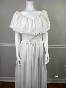 Vintage Victor Costa 70s White Eyelet Lace cottage Prairie dress Wedding 12 34” - Picture 1 of 21