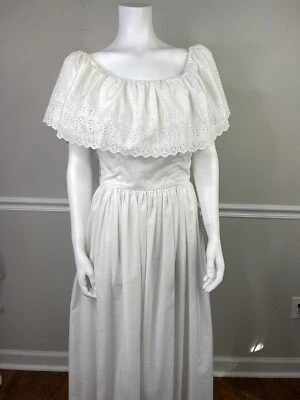 Винтажное свадебное платье Victor Costa 70-е белое кружевное с петлями коттедж прерия 12 34 дюйма - Изображение 1 из 4