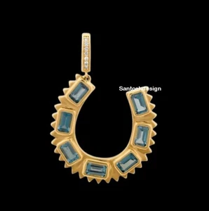 Designer Horseshoe Aquamarine Diamond 925 Sterling Silver Charm Pendant,Gift - Picture 1 of 2