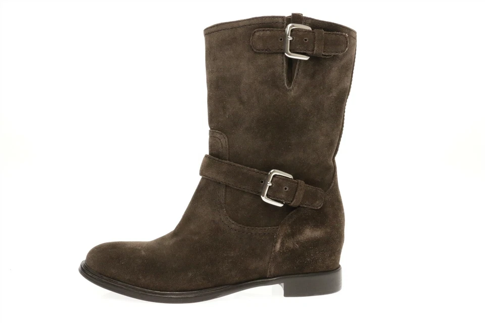 Womens Prada Dark Brown Suede Urban Slouchy With Buckle Boots Size 36.5 NEW - Image 1 of 4