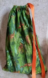 Handmade Fabric Gift Bags, Cheetah Pattern, Drawstring, Reusable