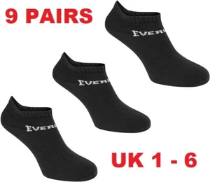 9 Pairs Everlast Junior Socks Trainers UK 1 - 6 Cotton 7 - 12 yrs Black - Picture 1 of 2