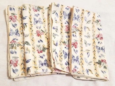 4 guardanapos de jantar de pano primavera floral borboletas amarelo rosa azul - Imagem 1 de 4