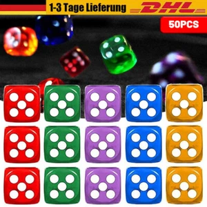 50 Stück Spiel Würfelset Casino 6-seitige Würfel 16mm Bunt Neu - Bild 1 von 9