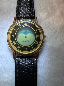 VTG Marcel Moon Face Watch Analog LCD Display Quartz Gold Tone Stainless - Picture 1 of 6