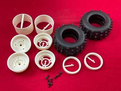 2 TEAM ASSOCIATED RC10 JAMMIN JAY HALSEY Rear  Wheels + Knobby Tires 40th RC10CC - Image 1 of 3