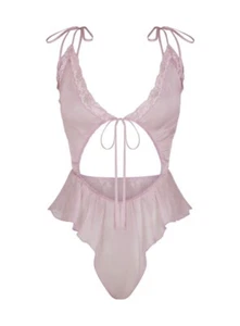 Skims Romance Lace Tie-Front Sheer Silk Teddy in Orchid size XL - Picture 1 of 7