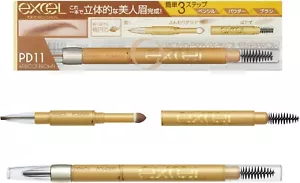 excel Powder & Pencil Eyebrow EXPD11 Apricot Brown Eyebrow Brush Natural - Picture 1 of 8