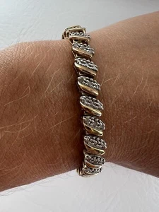 0.375 CT Diamond S-Link Tennis Bracelet Gold Plated 925 Sterling Silver 8” - Picture 1 of 8