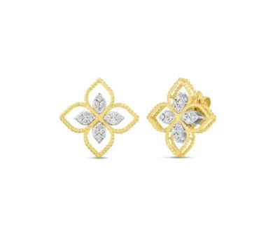 Pendientes Moissanitas Blancas Diseño Flor Antiguo en Oro Amarillo 10K con 0.28CT Foto 1 de 4