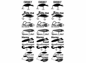 Fishing Lures 21 pcs 1 Inch Black Fused Glass Decals - Picture 1 of 1