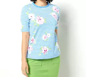 Camiseta deportiva estampada con cuello redondo manga codo - azul marino, mediana - Imagen 1 de 1