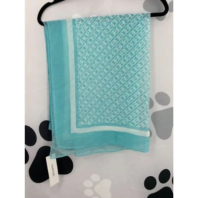 Calvin Klein NWT Chain Print Chiffon Oblong Scarf Border Aquatic Blue OS New - Image 1 of 4
