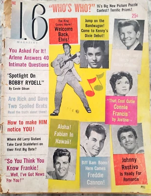 Vintage 16 Magazine June 1960 Vol. 2 No.4 Elvis Fabian Rydell Rick Nelson - Image 1 of 4