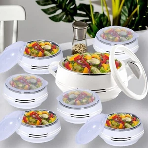 Gift Set- 1 Stainless Steel & 6 Plastic Pudding Bowl With Lid Serving Dish White - Picture 1 of 7