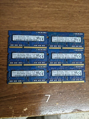 Lote de 6 - SK Hynix 4GB 1Rx8 PC3L-12800S DDR3 SODIMM Laptop Memoria RAM - 24GB Foto 1 de 3