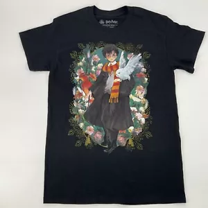 Kawaii Harry Potter Erwachsene Small T-Shirt Hedwig Eule Grafik Kurzarm schwarz - Bild 1 von 7