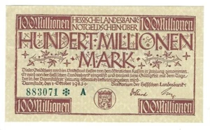Notgeld - Darmstadt -Großnotgeld Hessische Landesbank -100 Millionen Mark - 1923 - Picture 1 of 2