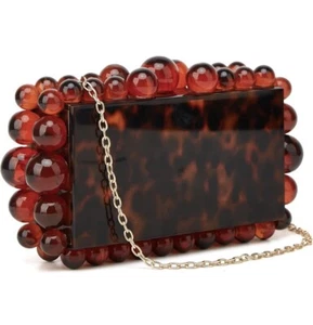 Purse Hard Case Clutch-Leopard Handbags Ladies Crossbody Glamour Bag-Chain - Picture 1 of 13