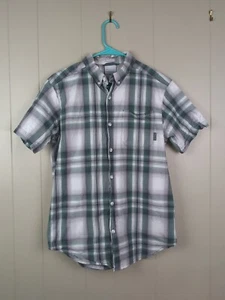 Columbia Mens Shirt Sz S Reg Fit Button Front Short Sleeve Black Green GUC - Picture 1 of 7