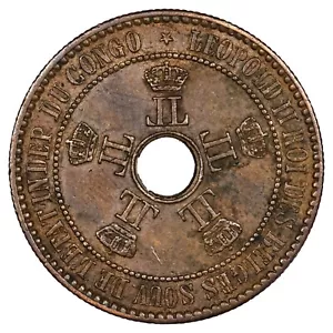Congo - 5 Centimes 1888 cuivre Leopold I variété 1888/7 pièce de monnaie KM.19/3 - Imagen 1 de 2
