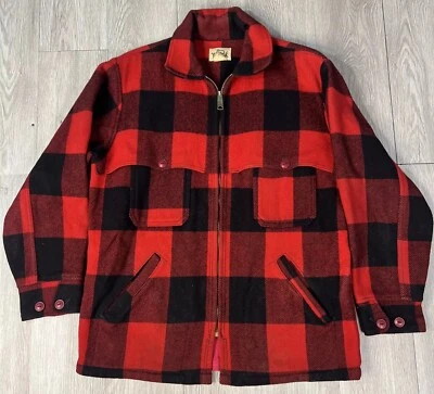Vtg 1960’s Woolrich Mackinaw Red Black Plaid Jacket Coat Style # 124 Size 40 - Image 1 of 4