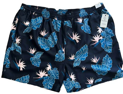 NWT Men’s Quality Swim Trunks Navy Coral Design Drawstring Waist, Pockets 3XB - Image 1 of 4
