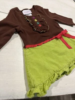 BONNIE BABY Dress Girls 6-9 Months Brown & Green Retro Long Sleeve Fall Colors - Image 1 of 4